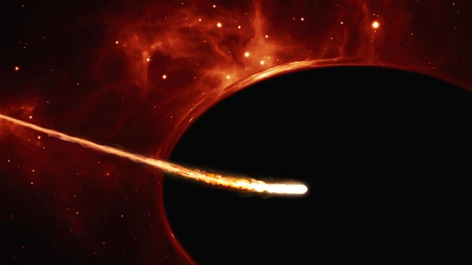 Zoom sur une étoile située à proximité d’un trou noir supermassif (vue d’artiste).