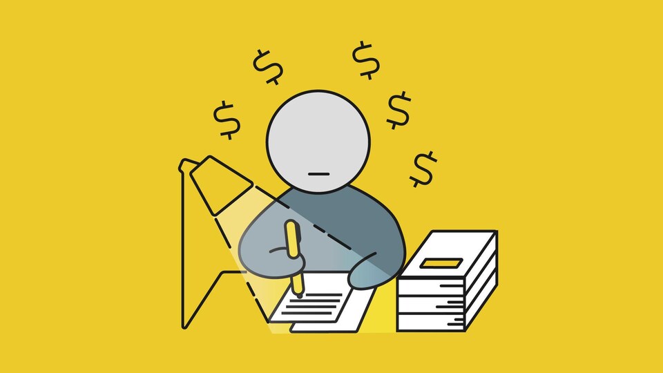 Un dessin d'un étudiant travaillant à son bureau