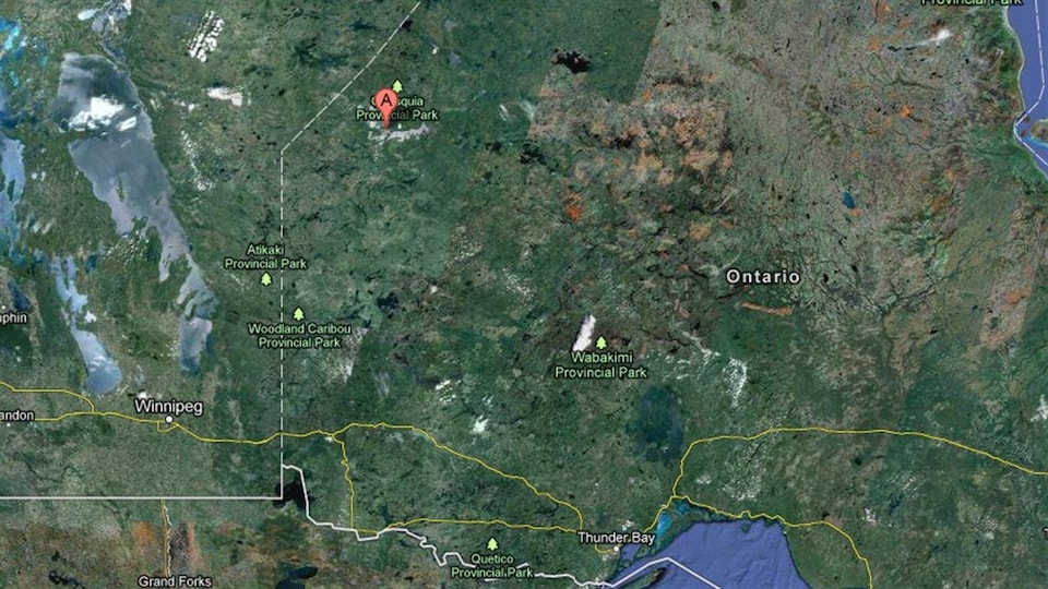 Une carte montre l'emplacement de la Première Nation de Sandy Lake, dans le Grand Nord de l'Ontario.