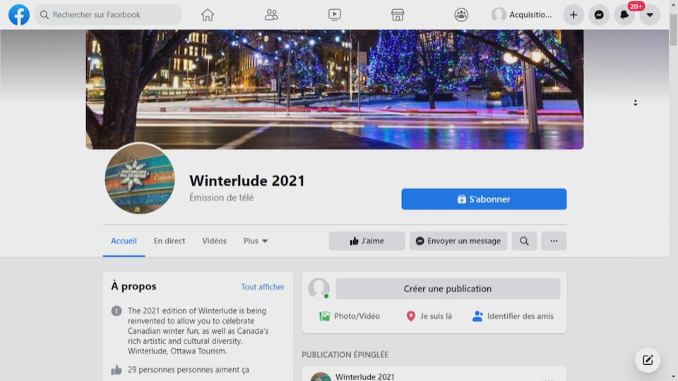 Une capture d'écran de la fausse page Facebook du Winterlude, appellation anglaise du Bal de neige.