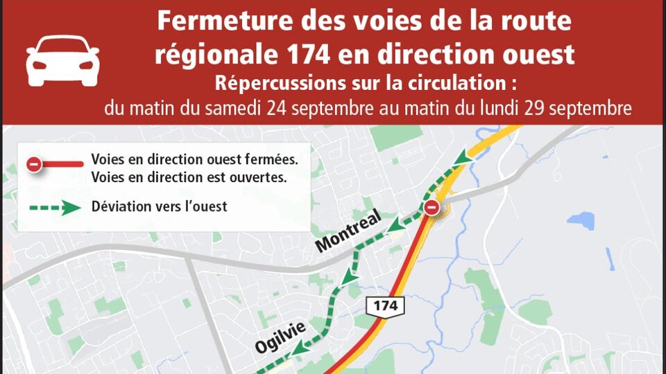 La route 174 fermée en direction ouest en fin de semaine | Radio-Canada.ca