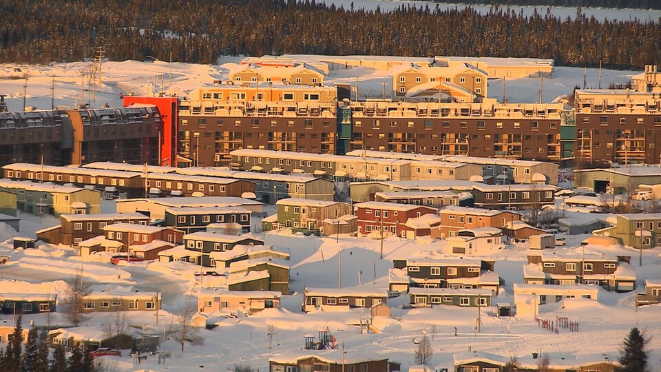 La Ville de Fermont vue des airs en hiver.