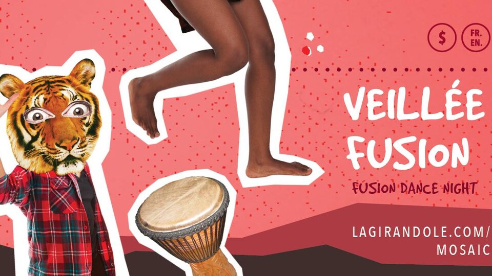 L'affiche de l'événement, Veillée fusion, un événement qui mélange toutes sortes de danses traditionelles.