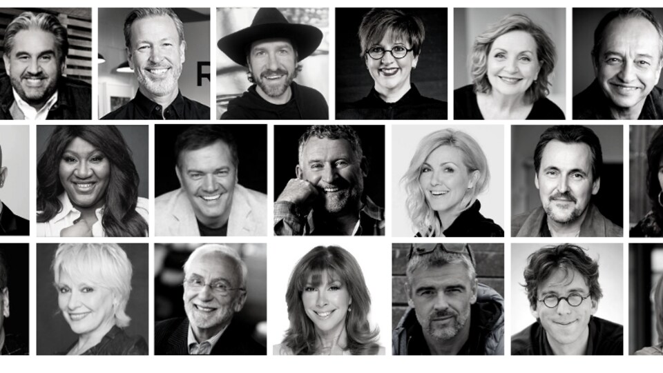 Mosaïque de photos où on voit des artistes comme France Castel, Véronique Cloutier, Fred Pellerin, Chantal Lacroix et Mélissa Bédard.