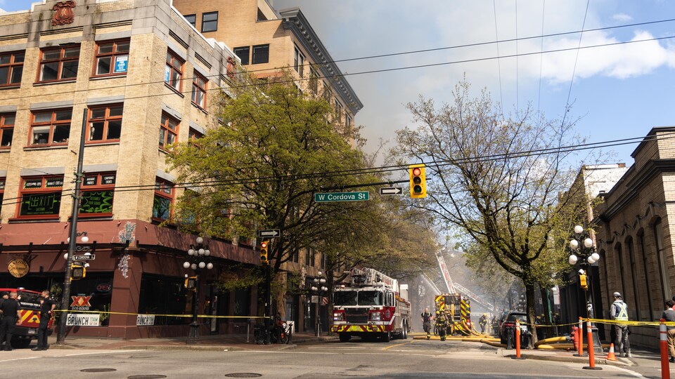 Fire crews blocked an area in the Gastown neighborhood to control the fire. 