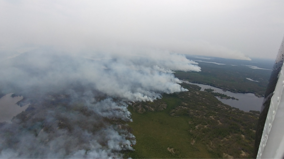 Vue aérienne d'un feu de forêt.