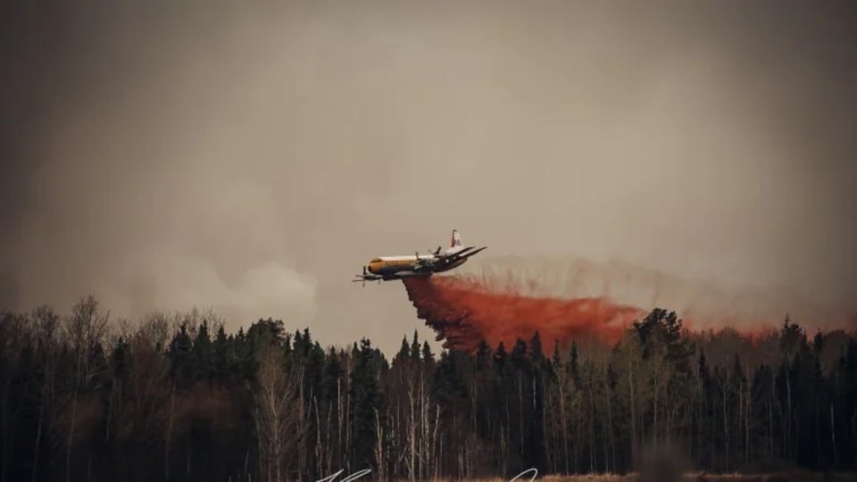 Un avion-citerne tente d'éteindre un feu.