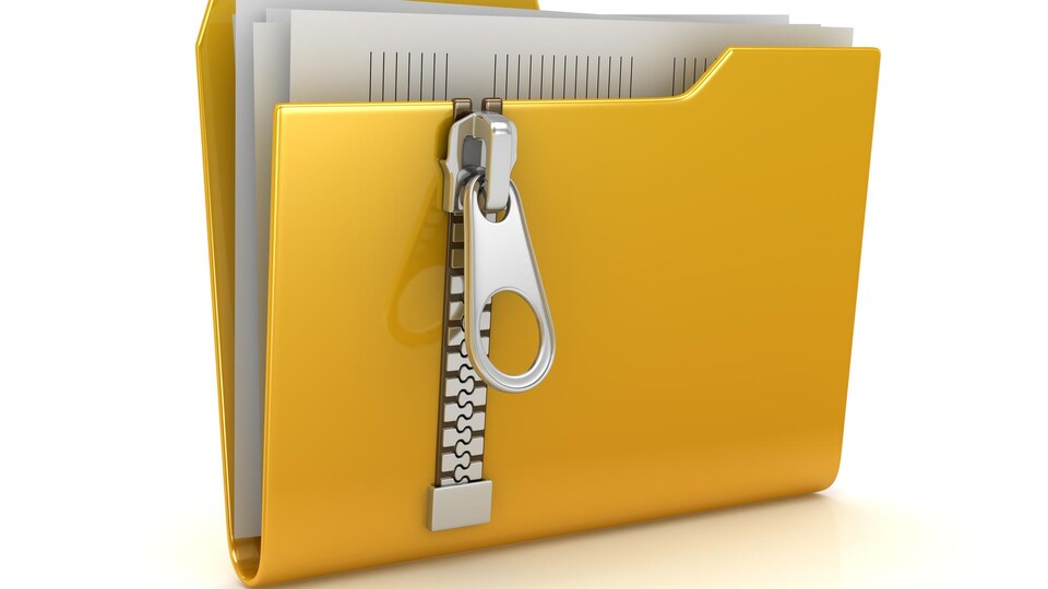 Une image représentant un dossier contenant des fichiers informatiques. Sur le devant du dossier, une grosse fermeture éclair est visible.