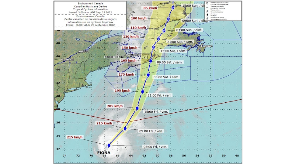 Une carte géographique montrant la trajectoire de l'ouragan.