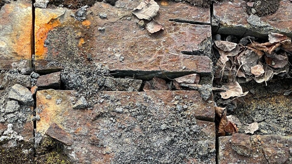 Sur un sol de pierre, il y a les traces d'entaille d'un échantillonnage.  