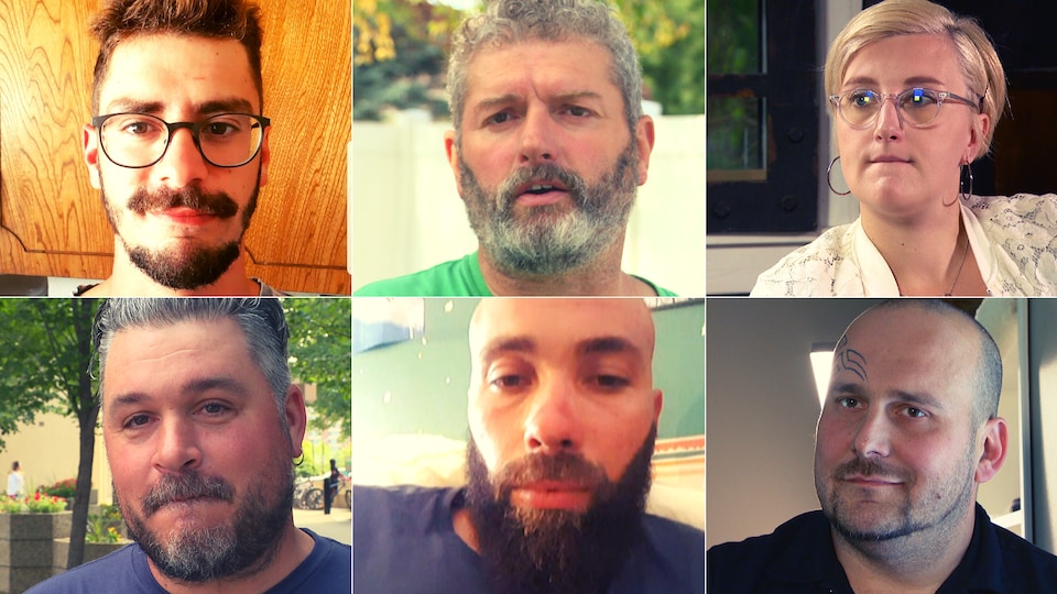 Collage des photos du visage des six Français qui ont travaillé pour l'entreprise Greentree.