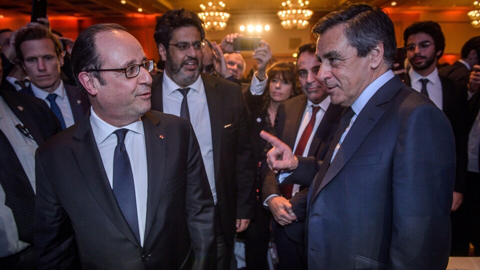 François Hollande et François Fillon à l'occasion d'un événement public, en février 2017, à Paris.