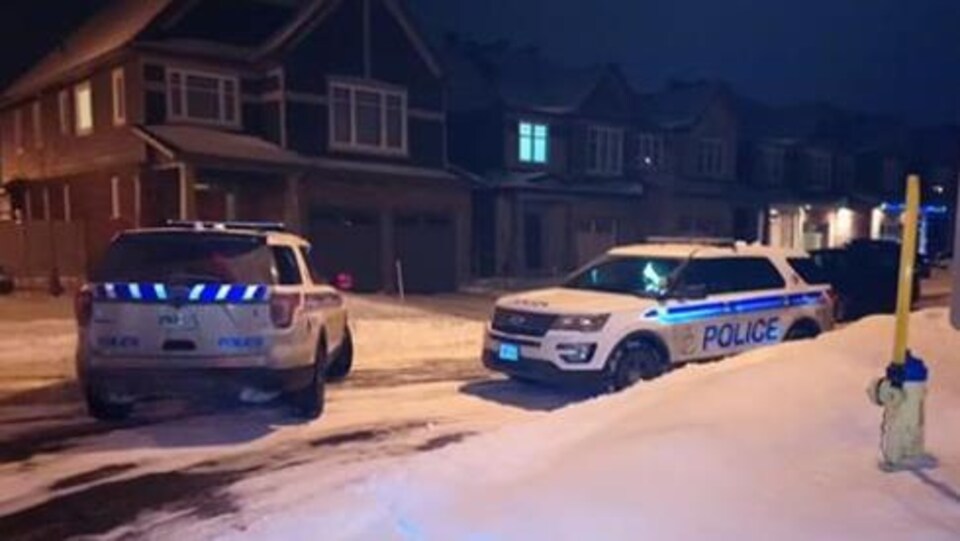 Deux voitures de police dans un quartier résidentiel 