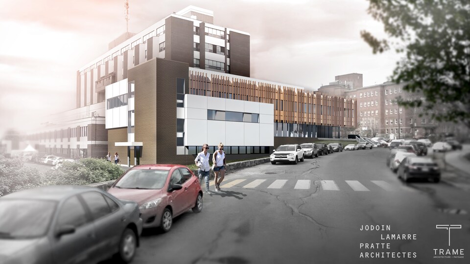 Un plan d'architecte montre l'agrandissement de l'hôpital de Rouyn-Noranda.