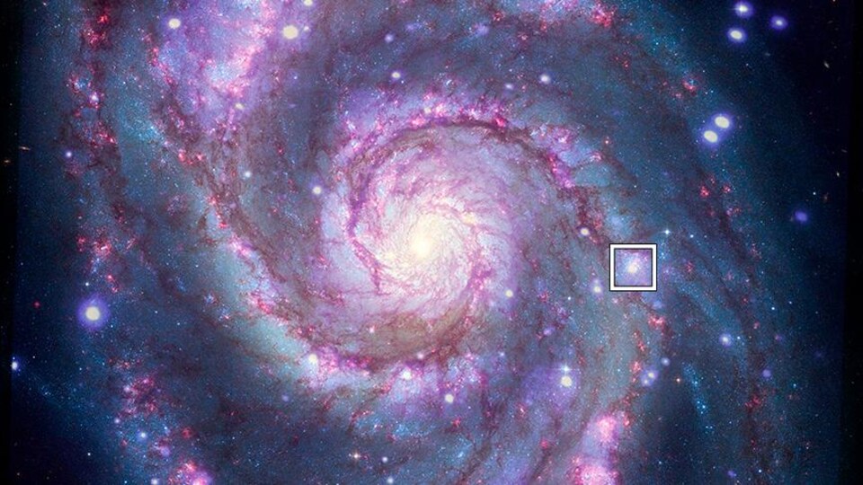 Image composite de M51 obtenue grâce aux instruments de Chandra et d'Hubble. 