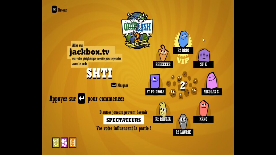 L'interface de jackbox présentant les avatars des participants.