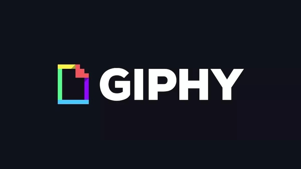 Logo de Giphy, un rectangle multicolore suivi du mot Giphy, écrit en lettres majuscules.