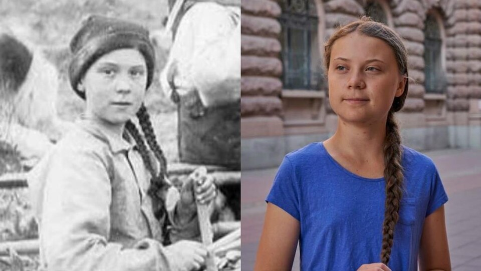 Une photo d'archive et une photo de la militante Greta Thunberg. 