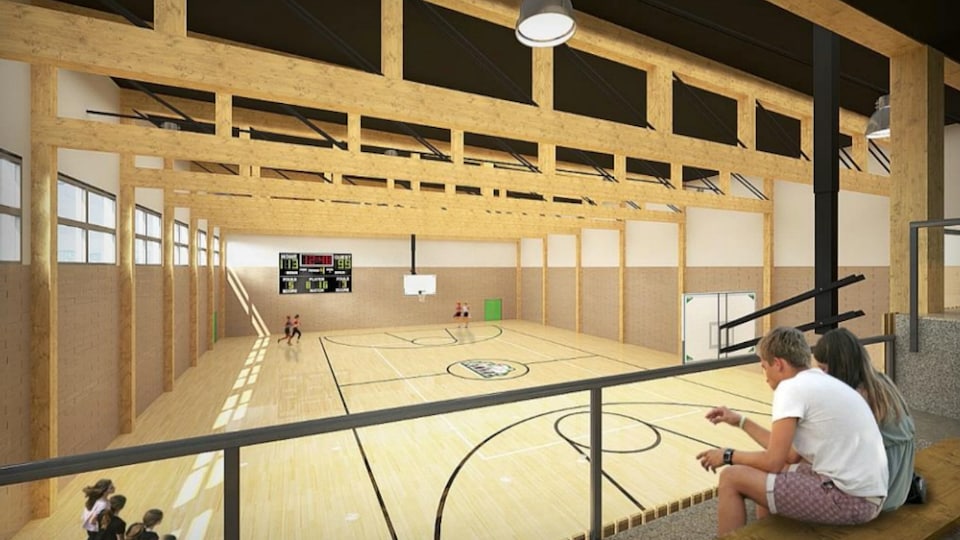 Un croquis de l'intérieur du futur gymnase d'Amqui.