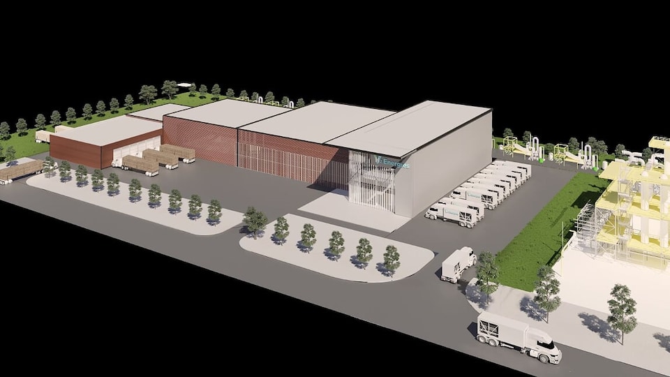 Une maquette des installations de production d'hydrogène vert à Bécancour.