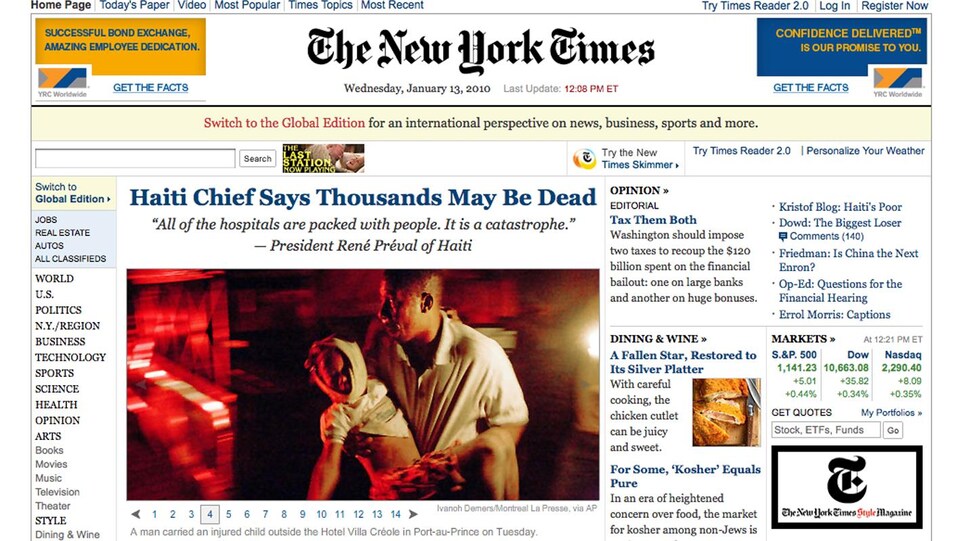 Une des photos d'Ivanoh Demers sur la une du site du New York Times. 