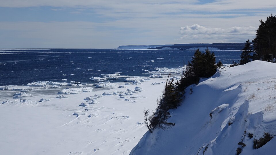 Banquise et neige autour des côtes de l'île d'Anticosti 