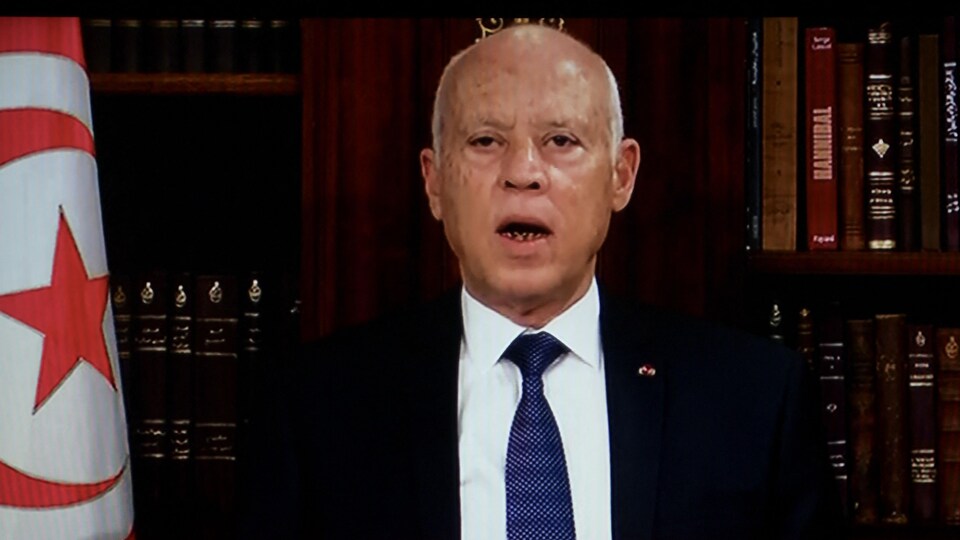 Le président tunisien Kais Saied lors d'un passage à la télévision nationale.