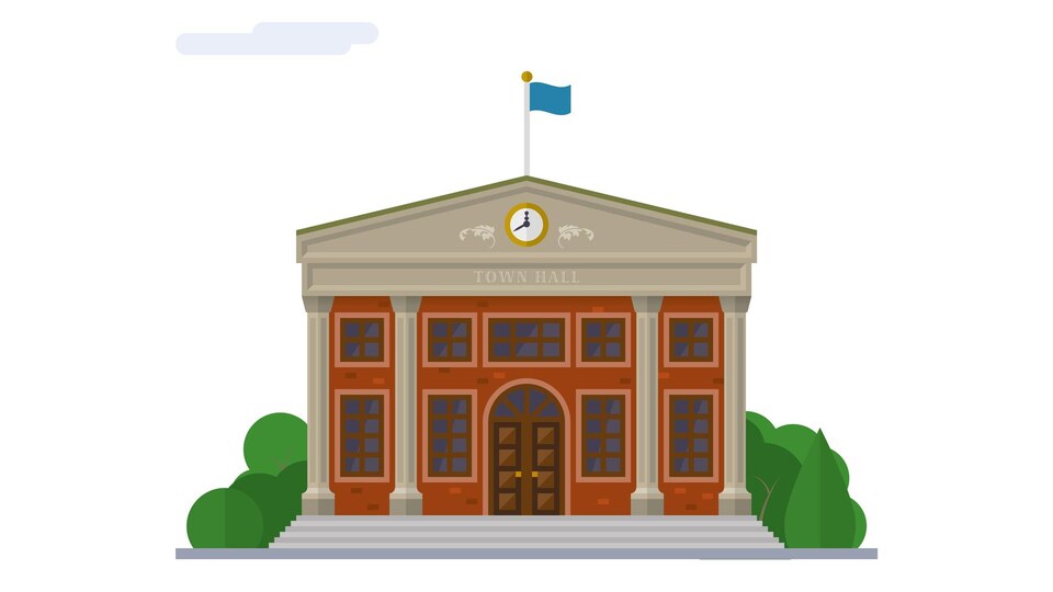 Illustration d'un bâtiment représentant un hôtel de ville.