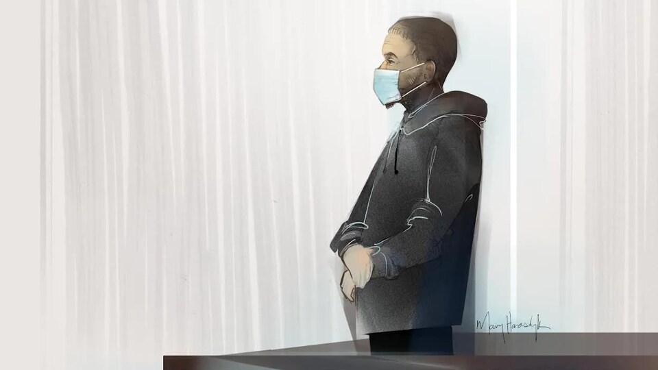 Illustration de Hussein Sobhe Borhot lors de son procès en 2022 à Calgary en Alberta.
