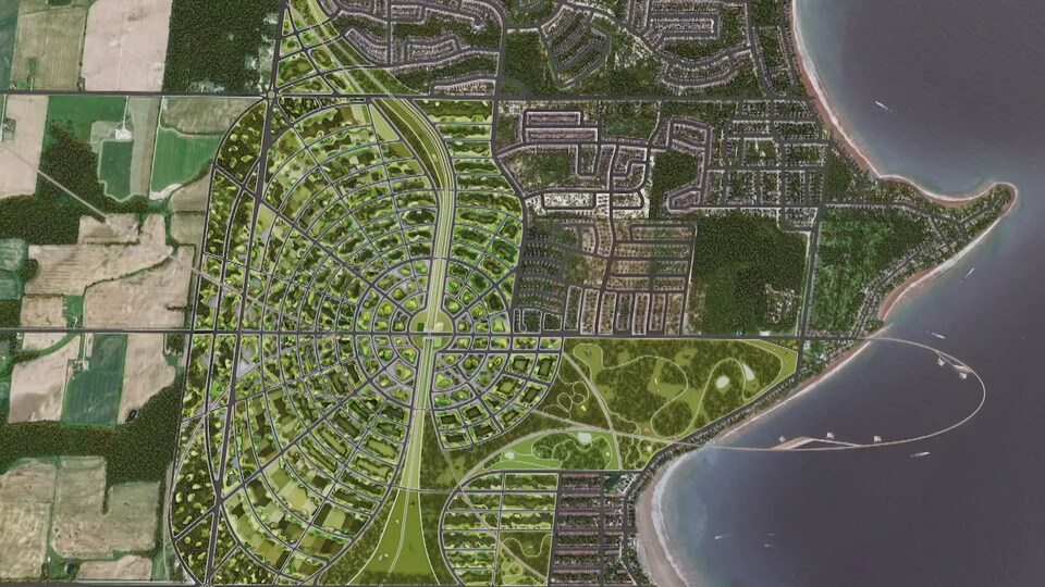 Image satellite de la zone géographique du projet immobilier qui inclut la vision des planificateurs du projet.