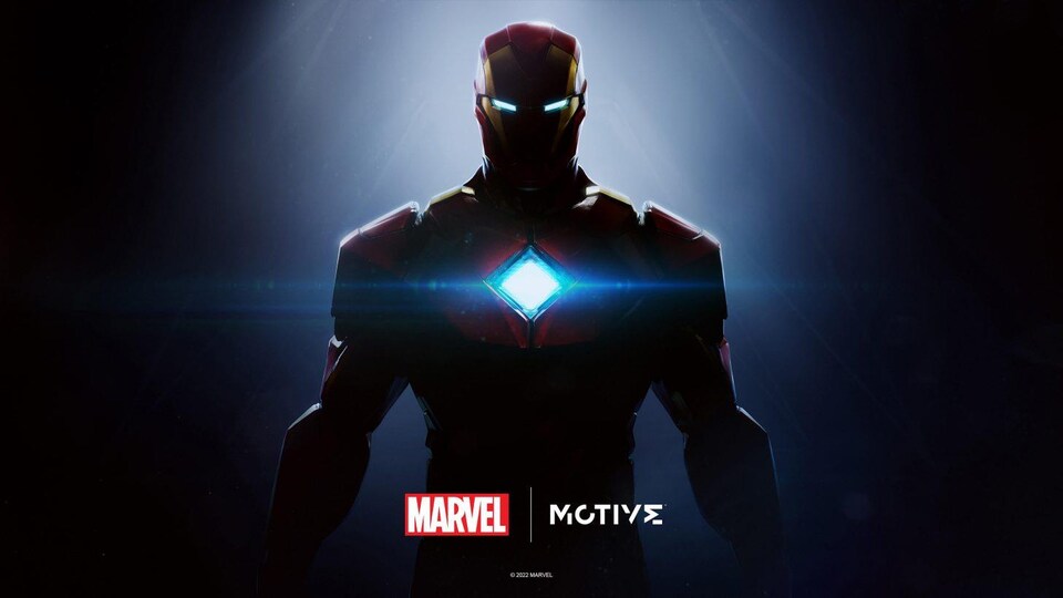 Le personnage Iron Man illuminé sur un fond noir.
