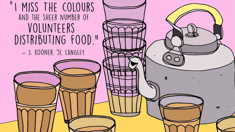 Illustration d'une théière et de tasses de thé.