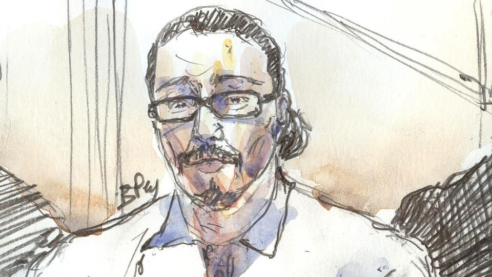 Dessin au crayon et à l'aquarelle du visage de Jawad Bendaoud.