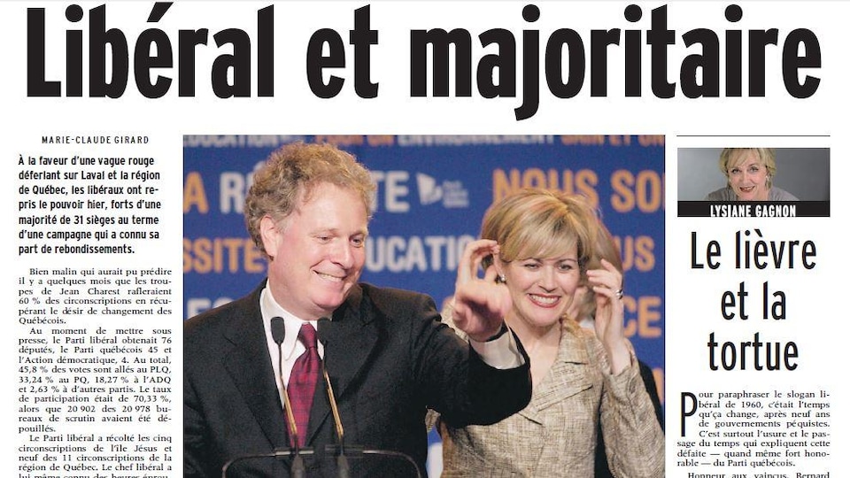 La une de La Presse du 15 avril 2003.