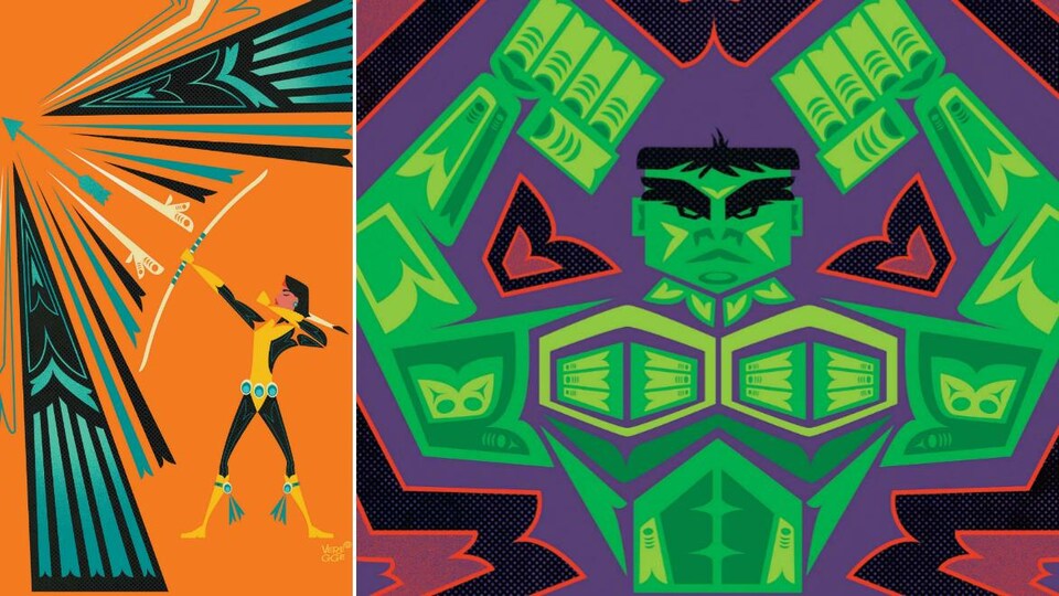 Des personnages dessinés dans un style évoquant l'art tribal.