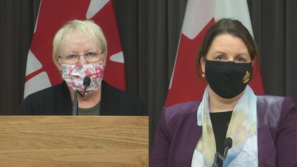 La ministre de la Santé du Nouveau-Brunswick, Dorothy Shephard (à gauche), et la médecin hygiéniste en chef, la Dre Jennifer Russell.