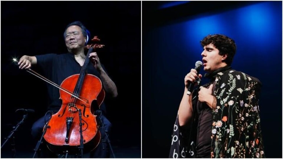 Yo-Yo Ma et Jeremy Dutcher sur scène.