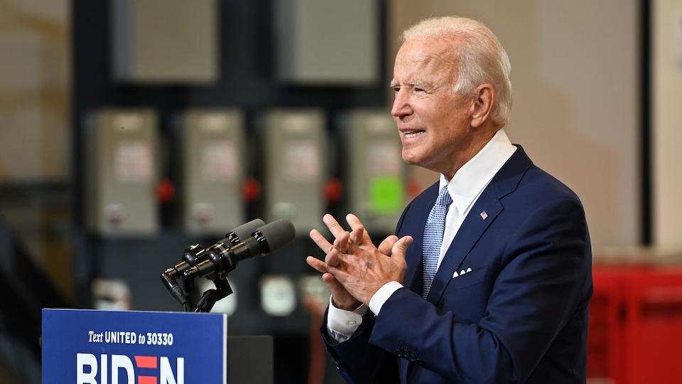 Le candidat démocrate Joe Biden prononce un discours.