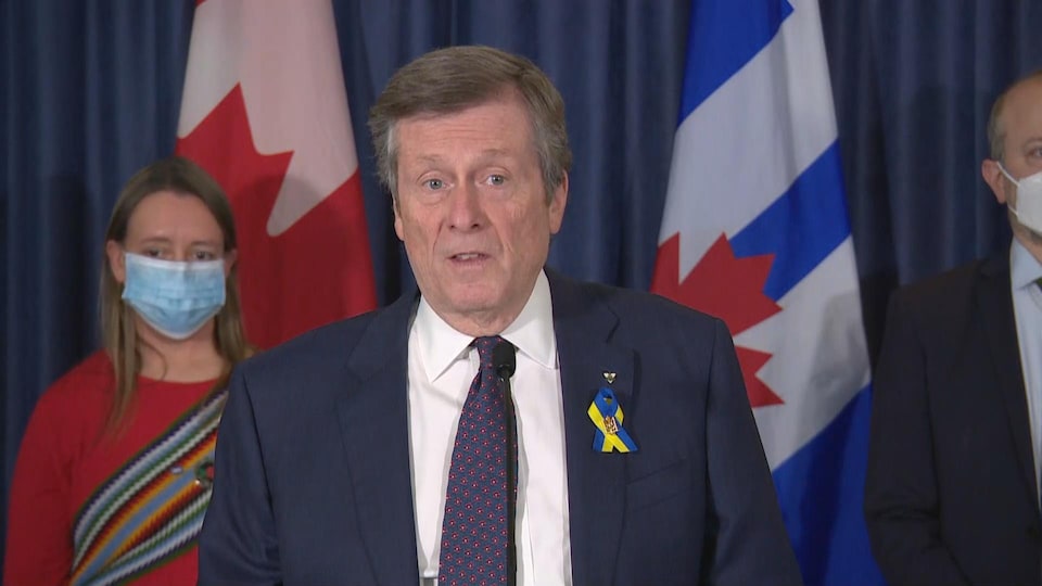 John Tory at a press briefing.