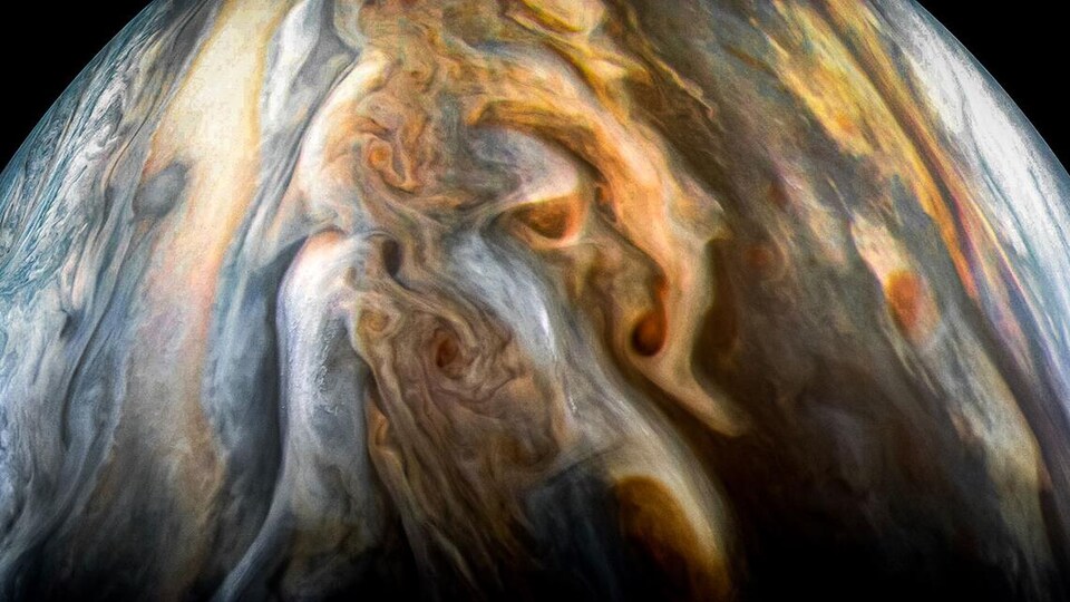 La région équatoriale sud de Jupiter telle que captée par Juno en septembre 2017.