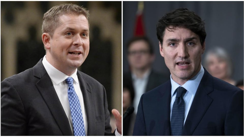 Le chef conservateur Andrew Scheer et le premier ministre sortant Justin Trudeau