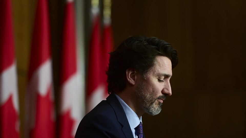 Justin Trudeau en conférence de presse le 23 avril 2021.