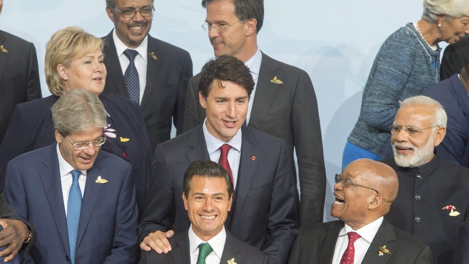 Le premier ministre du Canada Justin Trudeau lors de la photo officielle du Sommet du G20 à Hambourg en Allemagne.