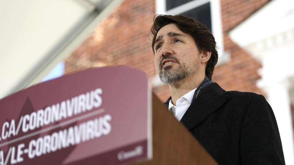 Le premier ministre Justin Trudeau lors de son plus récent point de presse sur la pandémie. 