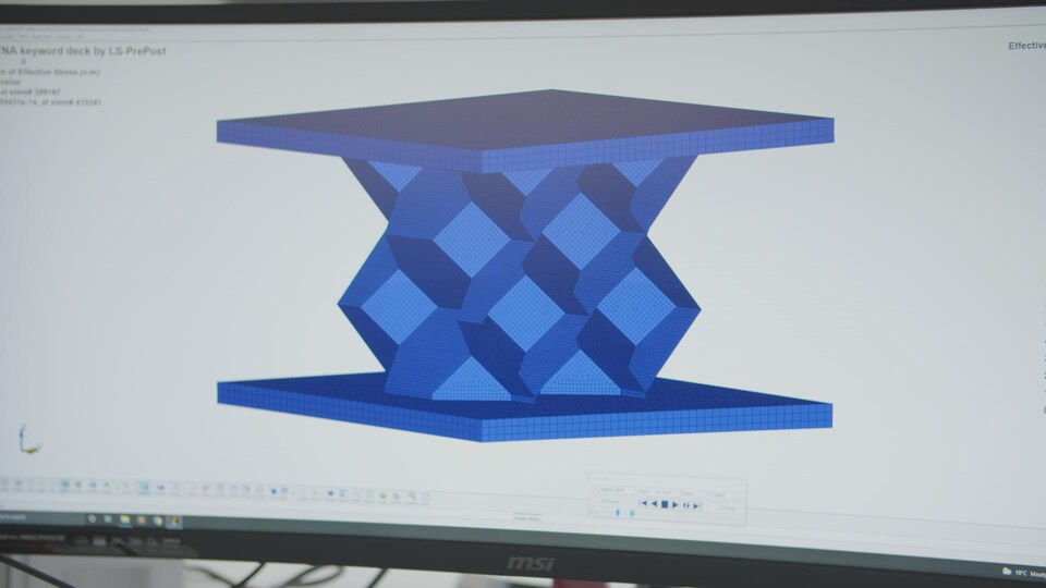 Une image virtuelle d'un matériau d'absorption durant une simulation numérique.