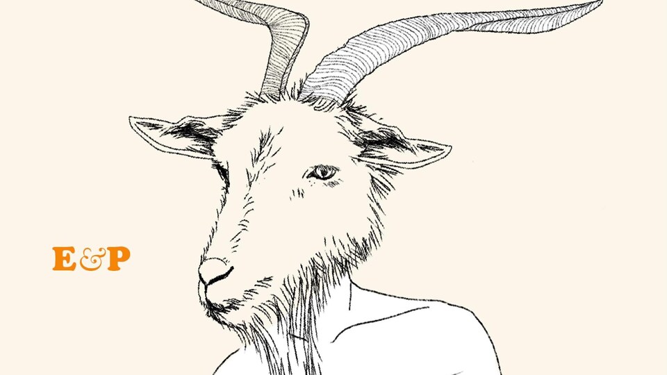 Une pochette d'album sur laquelle on voit une tête de chèvre sur un corps d'homme.