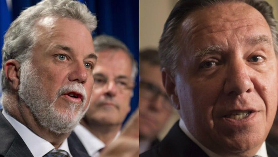 Philippe Couillard, chef du PLQ, et Francois Legault, chef de la CAQ