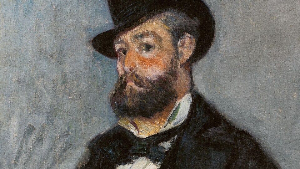 Léon Monet peint par Claude. On le voit dans un complet noir avec un chapeau et une barbe.