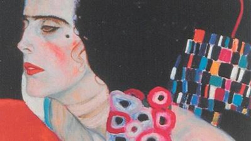 Une femme est dessinée sur la page couverture du recueil de poésie que l'on n'aperçoit pas en entier.