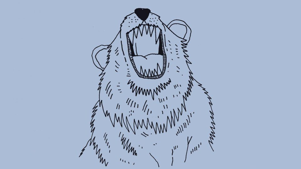 Illustration représentant, sous le titre, un ours la gueule ouverte.